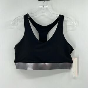 Aqua Athletic Bloomingdale's Exclusive Racerback Sports Bra - Black/Silver - XL